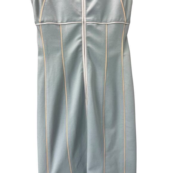 Narciso Rodriguez Sage Green Wool Shift Midi Dress Contrast Piping Size 4 EU 40 - Picture 5 of 15
